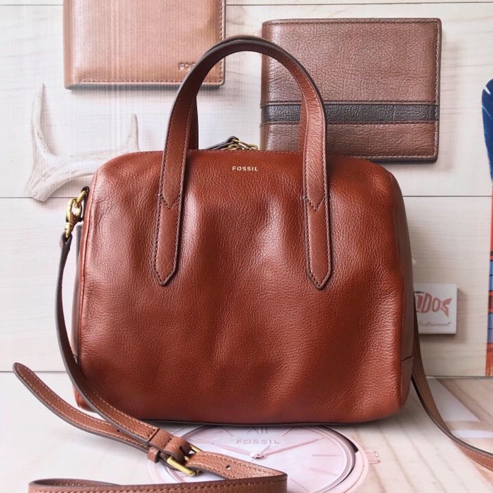 NWT Fossil Sydney Satchel Brown Leather Purse Bag SHB1978210